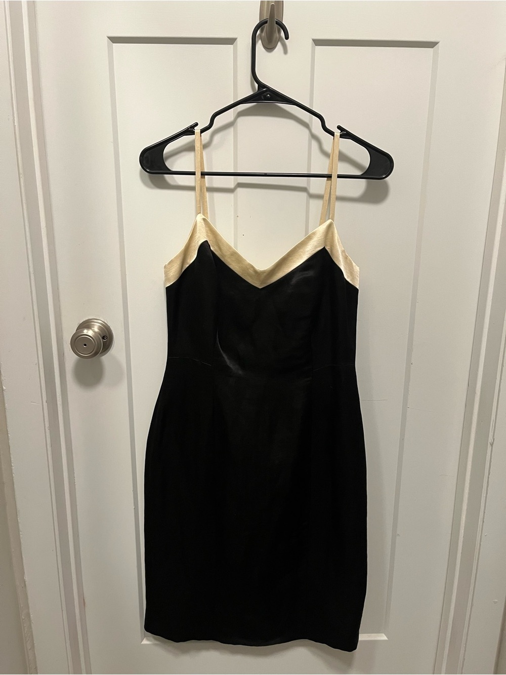LOFT Black Mini Slip Dress with Cream Trim